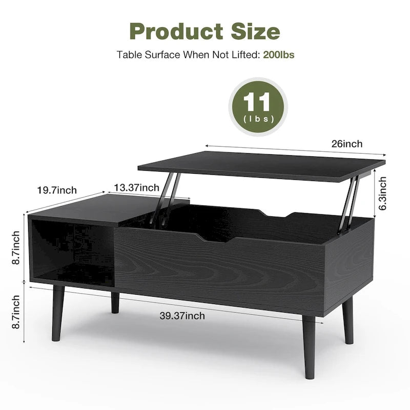 Table basse en bois avec plateau relevable