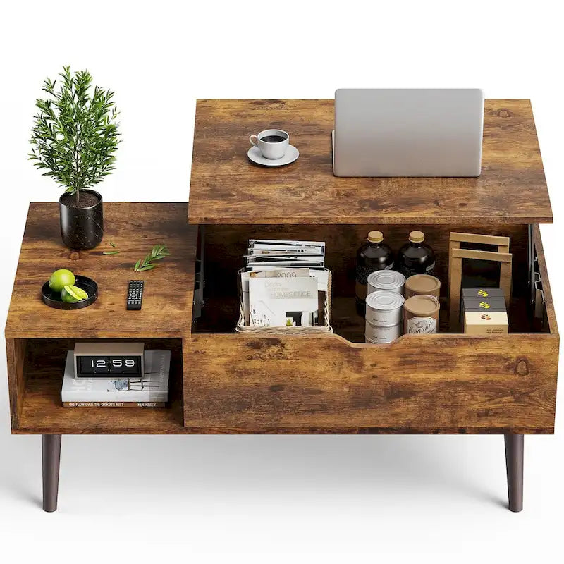Table basse en bois avec plateau relevable