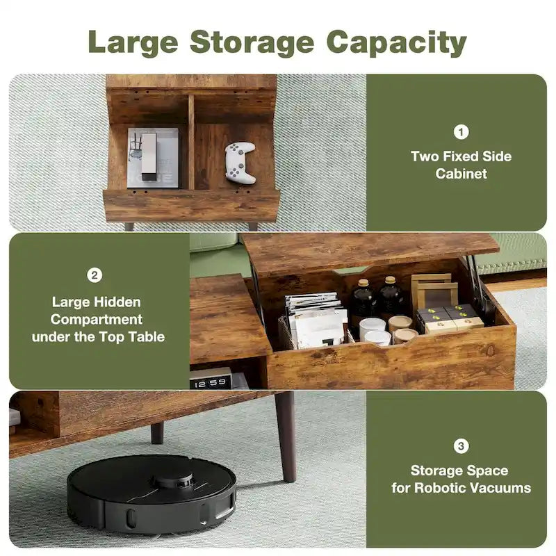 Table basse en bois avec plateau relevable