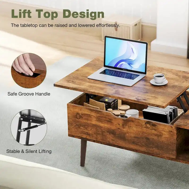 Table basse en bois avec plateau relevable