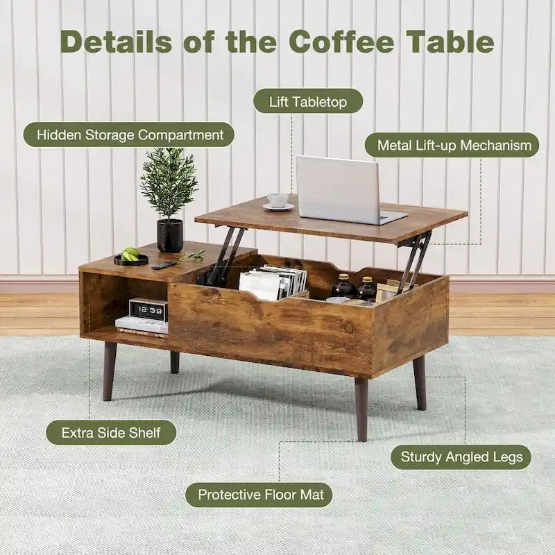 Table basse en bois avec plateau relevable