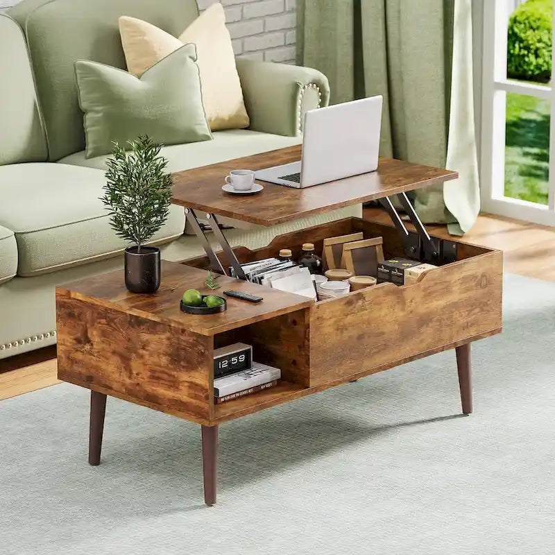 Table basse en bois avec plateau relevable