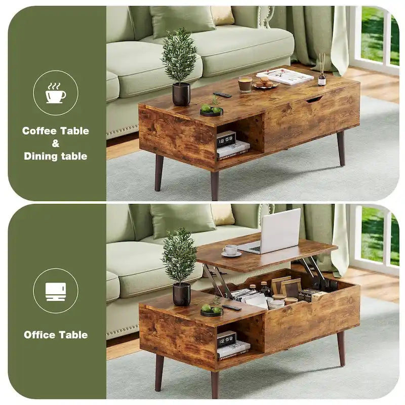 Table basse en bois avec plateau relevable