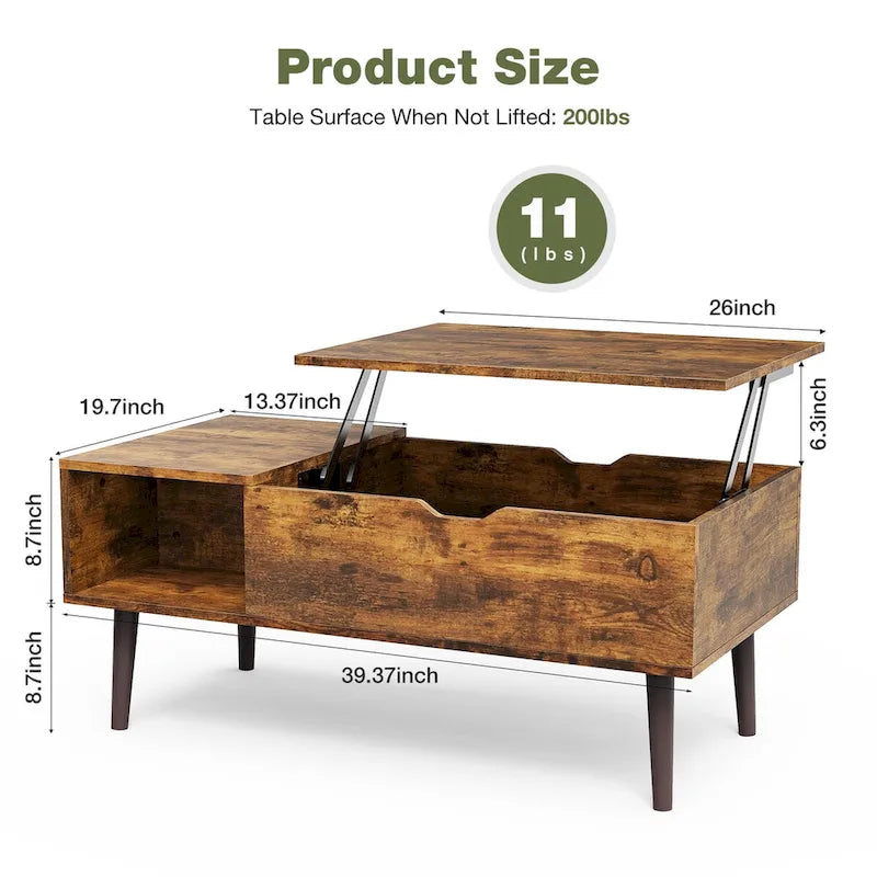 Table basse en bois avec plateau relevable