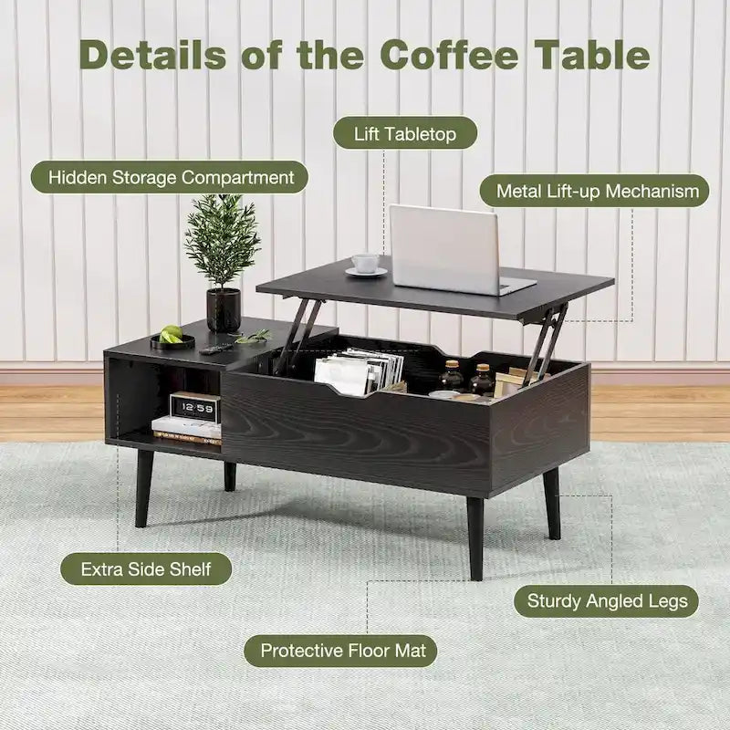 Table basse en bois avec plateau relevable
