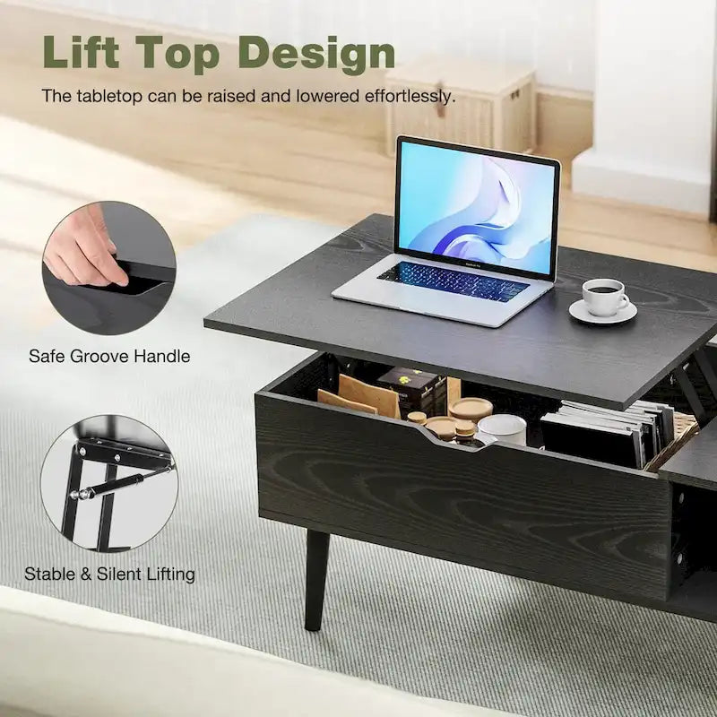 Table basse en bois avec plateau relevable