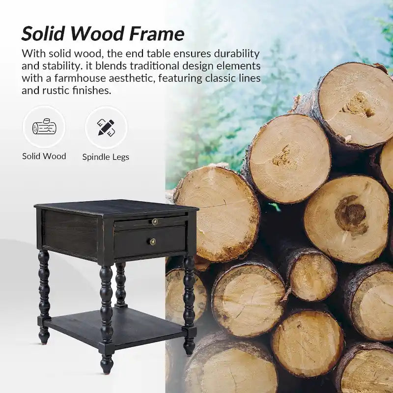 Table d'appoint en bois massif de style traditionnel
