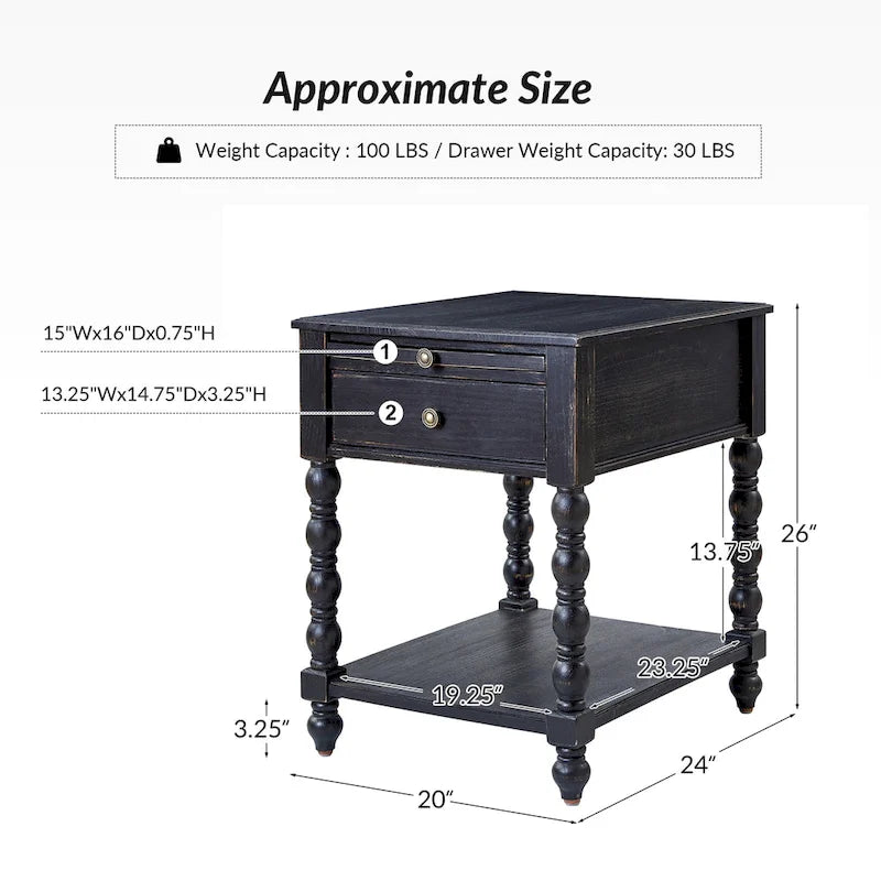 Table d'appoint en bois massif de style traditionnel