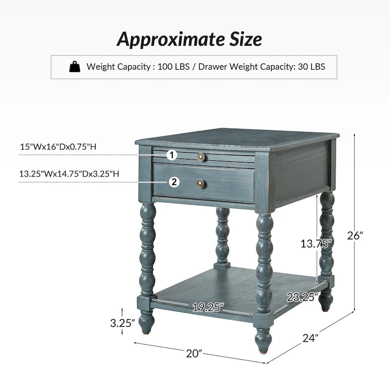 Table d'appoint en bois massif de style traditionnel