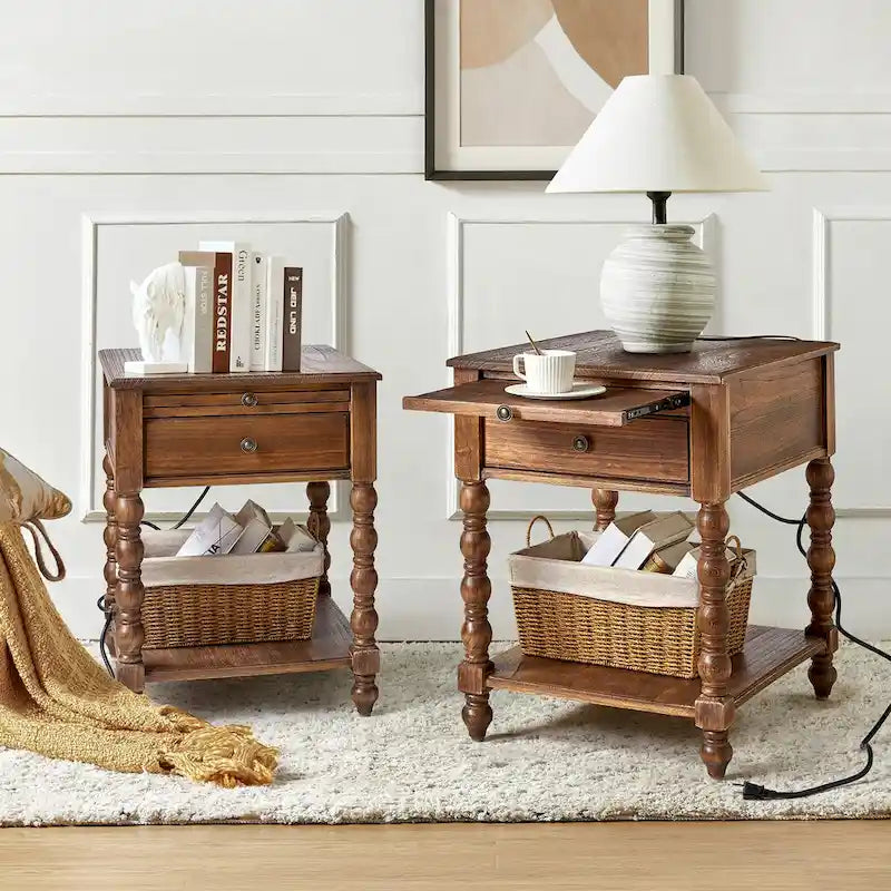 Table d'appoint en bois massif de style traditionnel