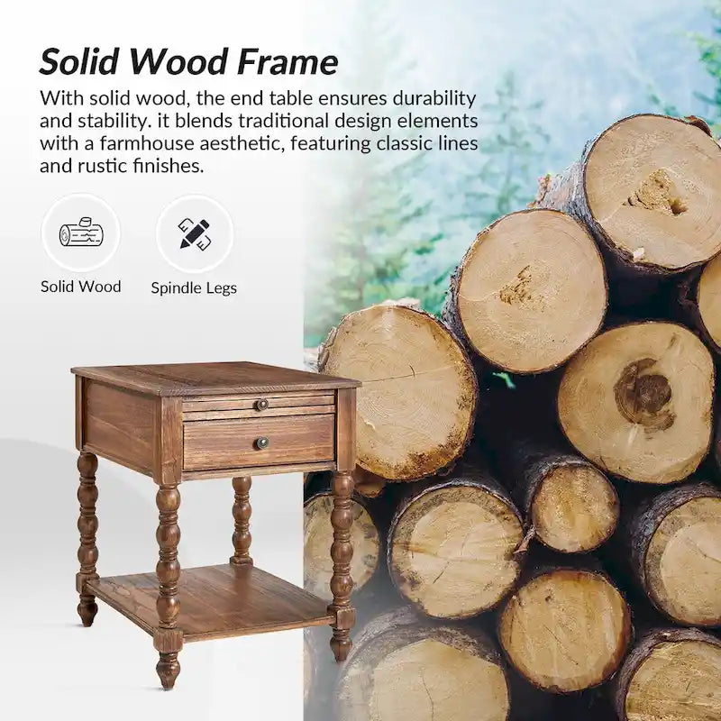 Table d'appoint en bois massif de style traditionnel