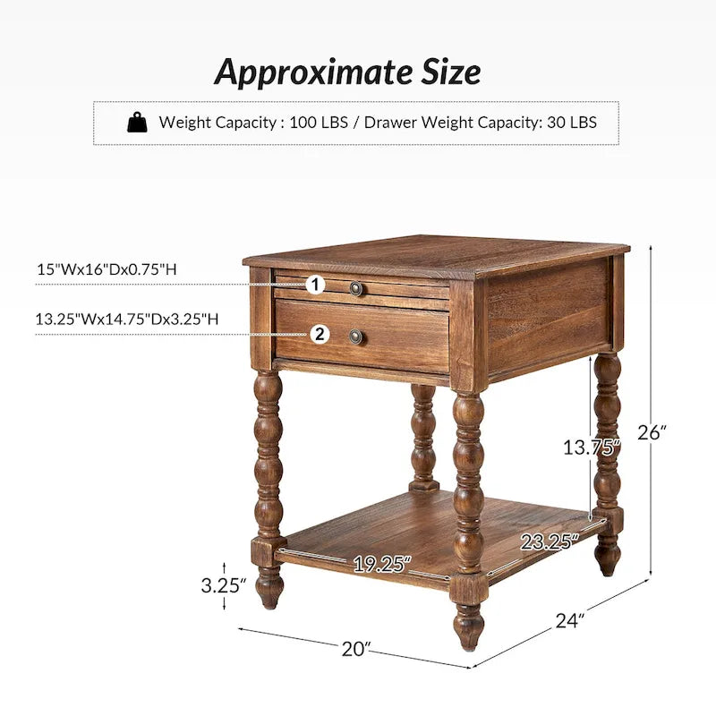 Table d'appoint en bois massif de style traditionnel