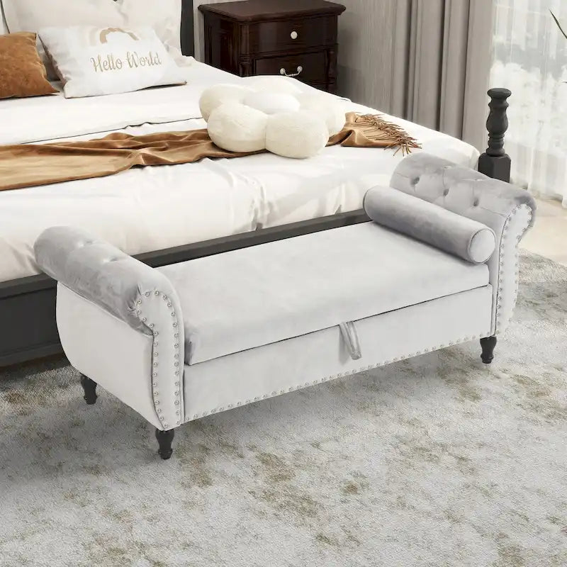 Banc de rangement rectangulaire en velours