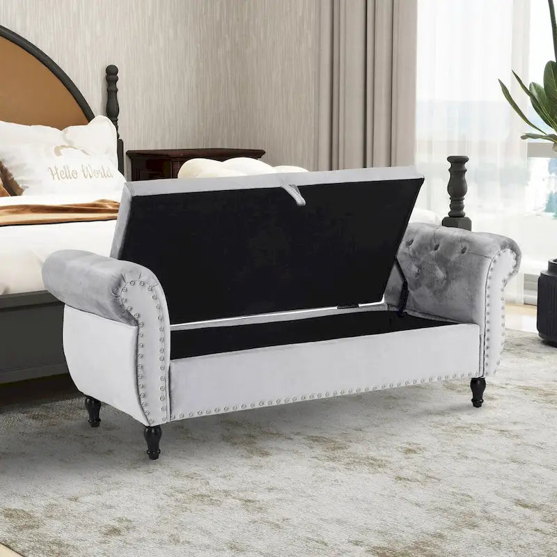 Banc de rangement rectangulaire en velours