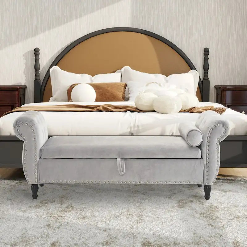 Banc de rangement rectangulaire en velours