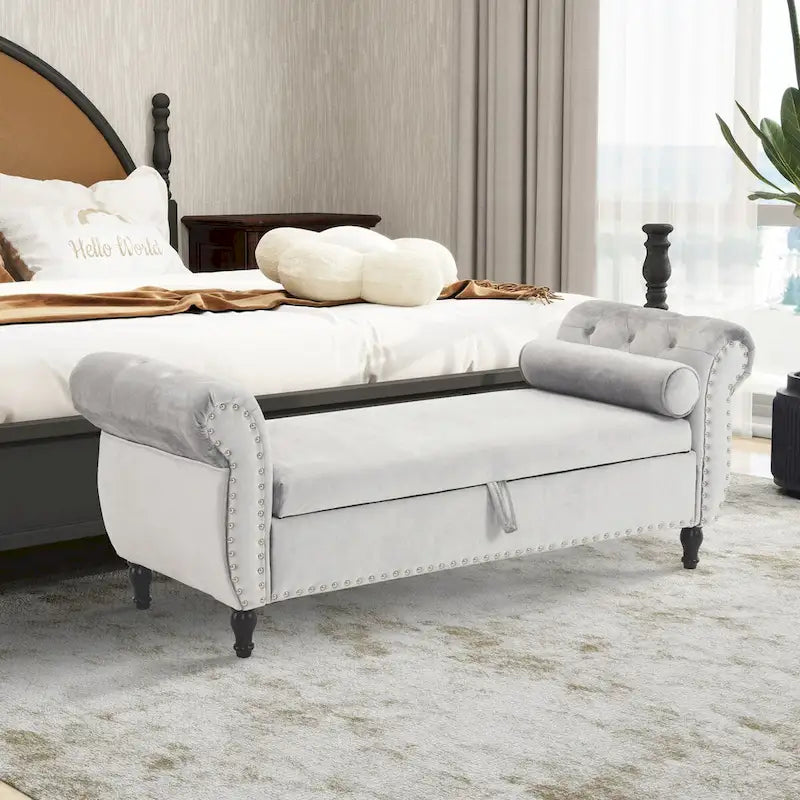 Banc de rangement rectangulaire en velours