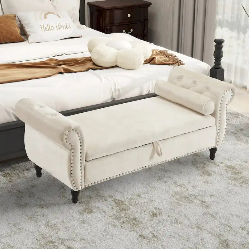 Banc de rangement rectangulaire en velours