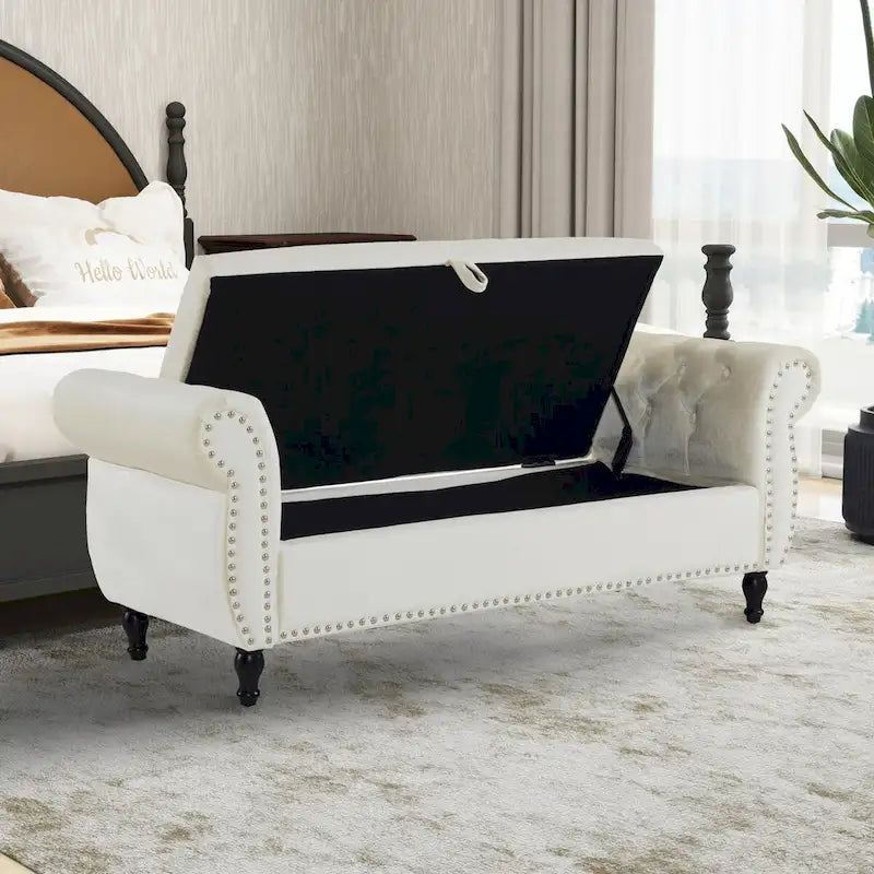 Banc de rangement rectangulaire en velours