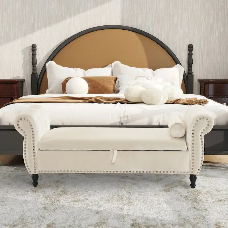Banc de rangement rectangulaire en velours