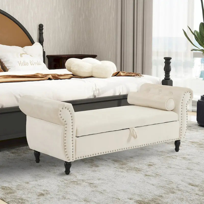 Banc de rangement rectangulaire en velours