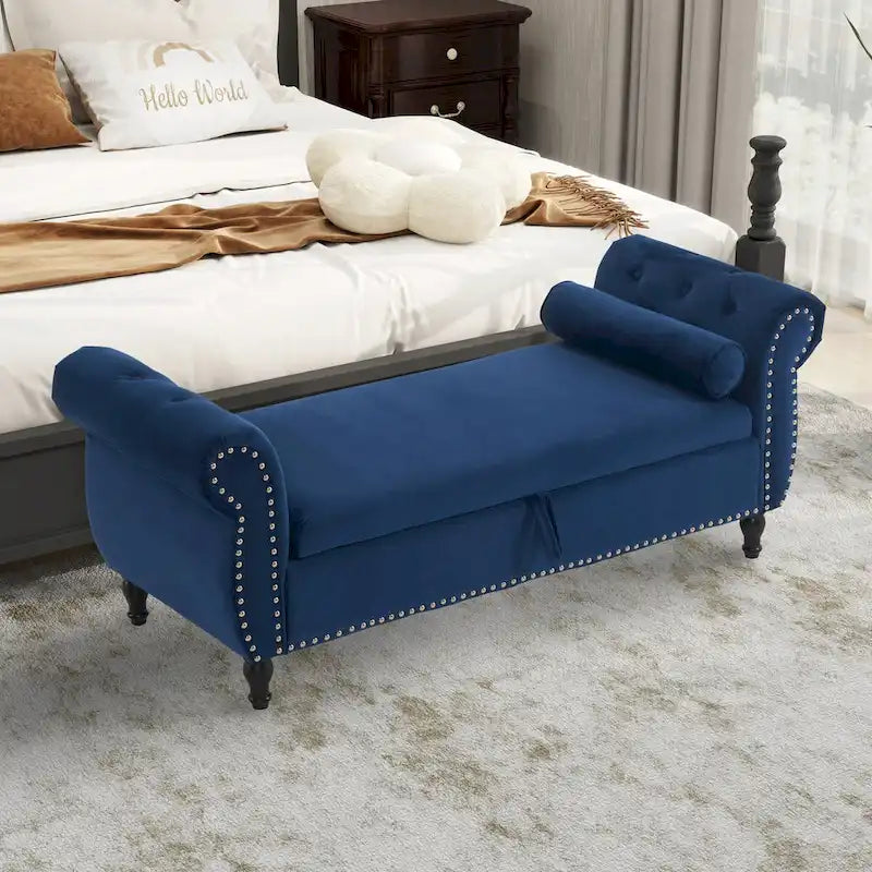 Banc de rangement rectangulaire en velours