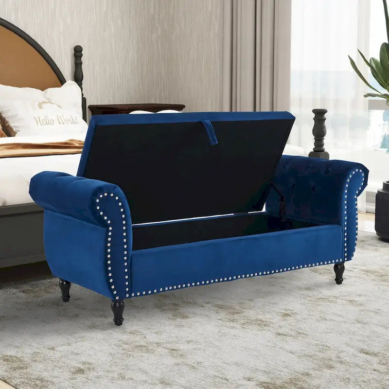 Banc de rangement rectangulaire en velours