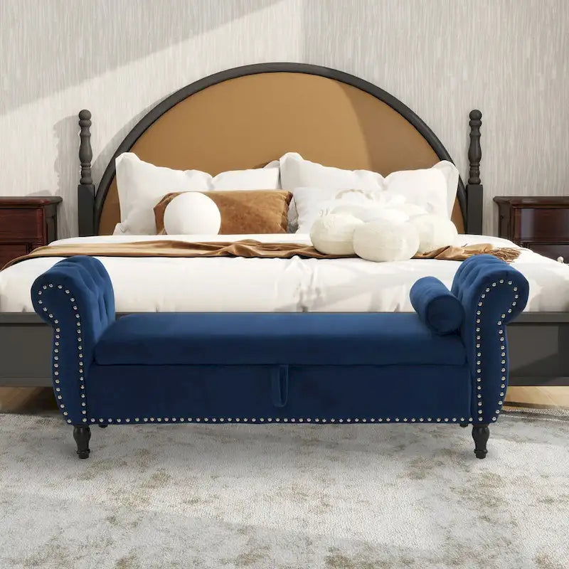 Banc de rangement rectangulaire en velours