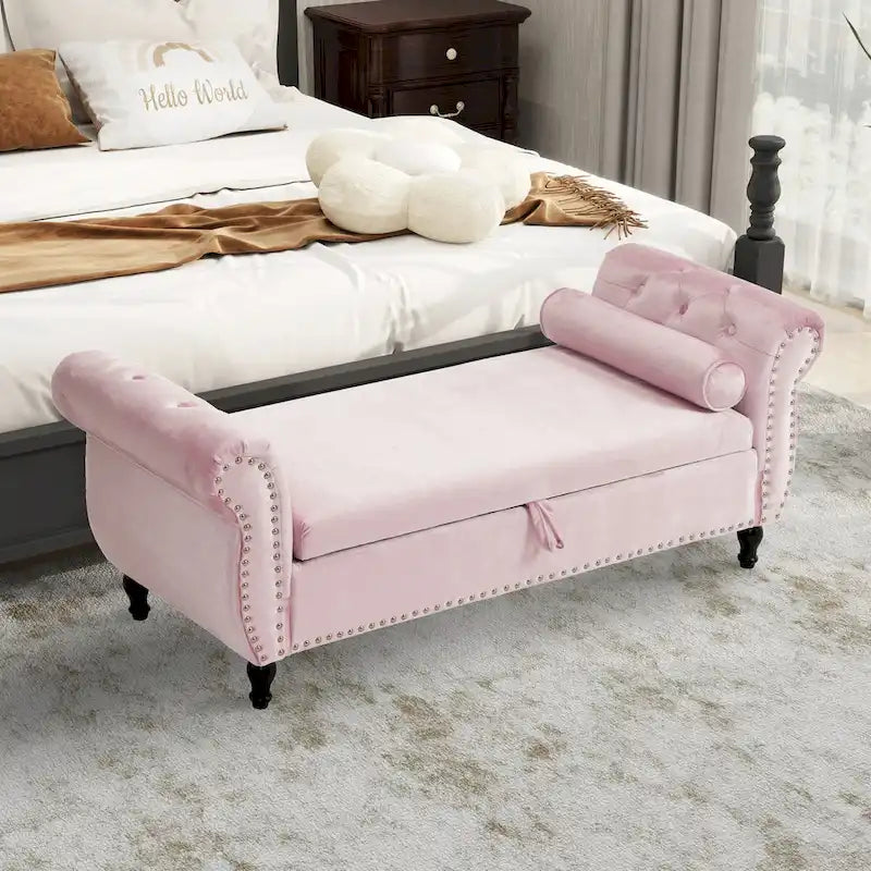 Banc de rangement rectangulaire en velours