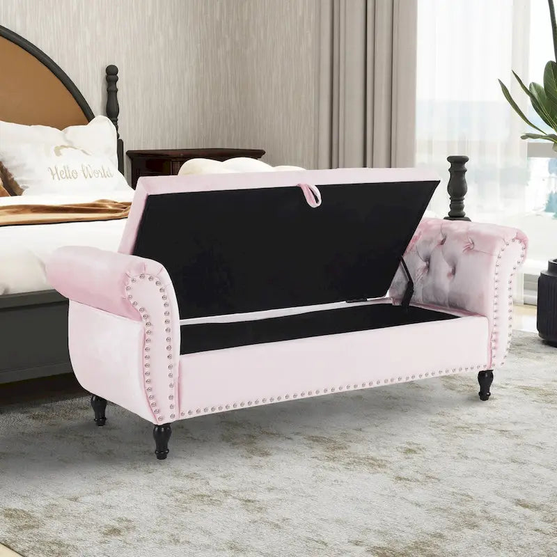 Banc de rangement rectangulaire en velours