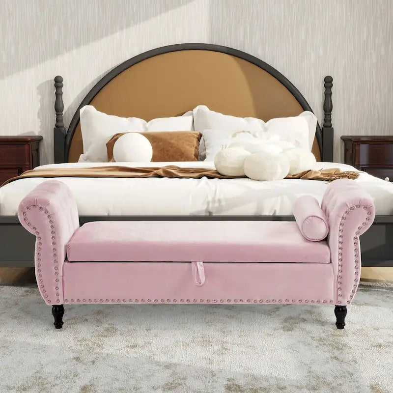 Banc de rangement rectangulaire en velours