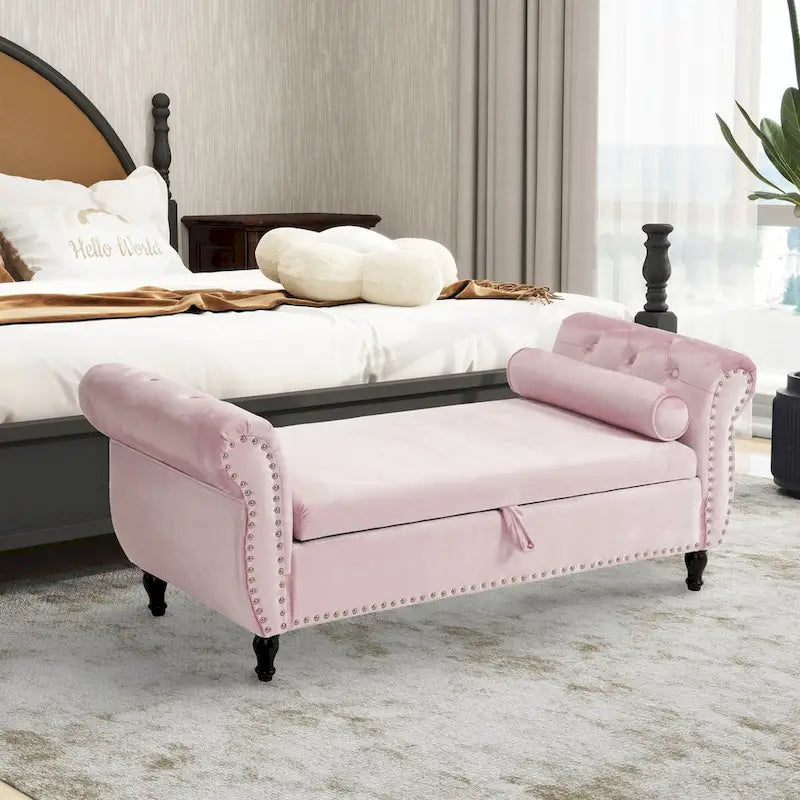 Banc de rangement rectangulaire en velours